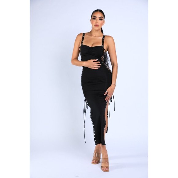 Women's Sides Tie Strapped Sleeveless Bodycon Maxi Dress Party Club Dress - Picture 8 of 16